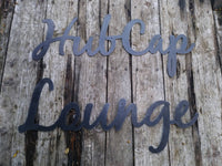 Thumbnail for This is a custom metal cursive sign that is powder coated black and reads' 