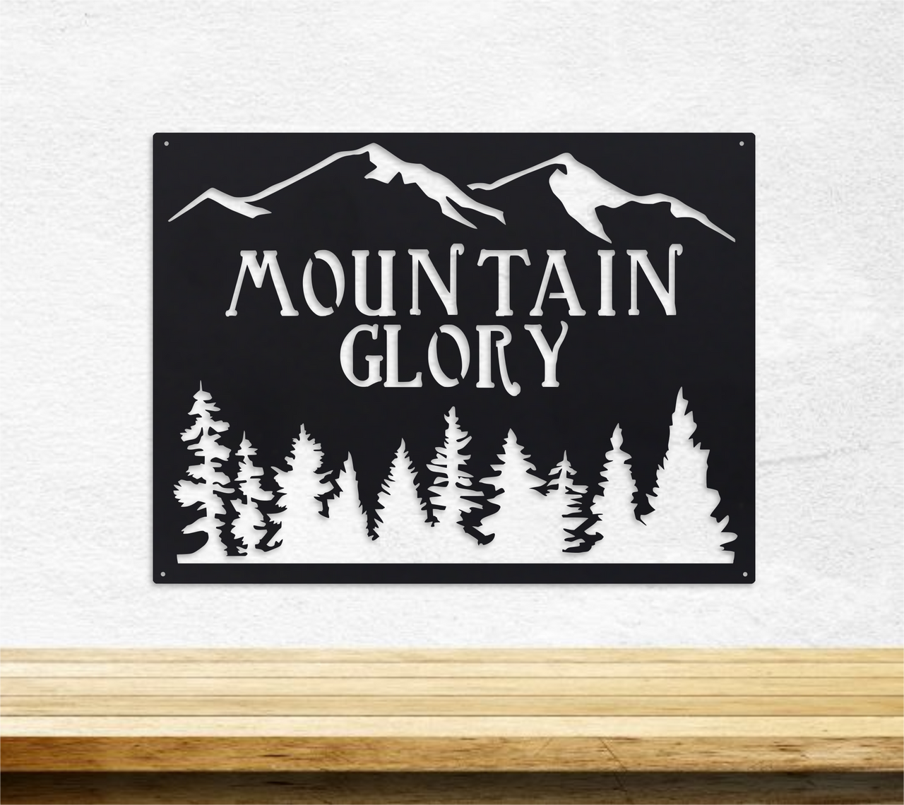 Personalized Metal Mountain Sign - Cabin, Tree House, Clubhouse Wall Art - Mountains, Pine Trees