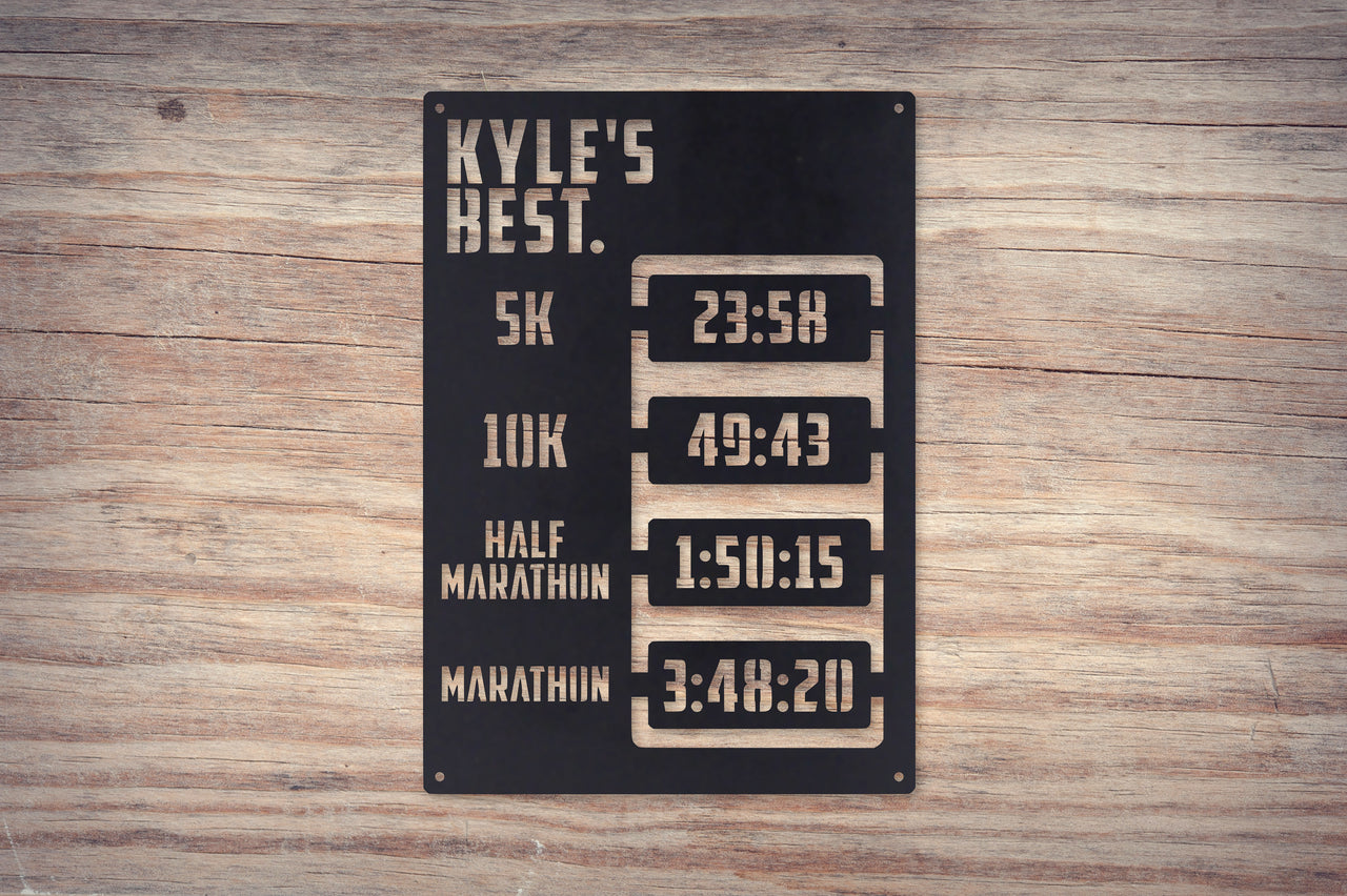 Running Milestone Sign - Personal Best Record Tracker - 3K, 5K, Half Marathon, Marathon